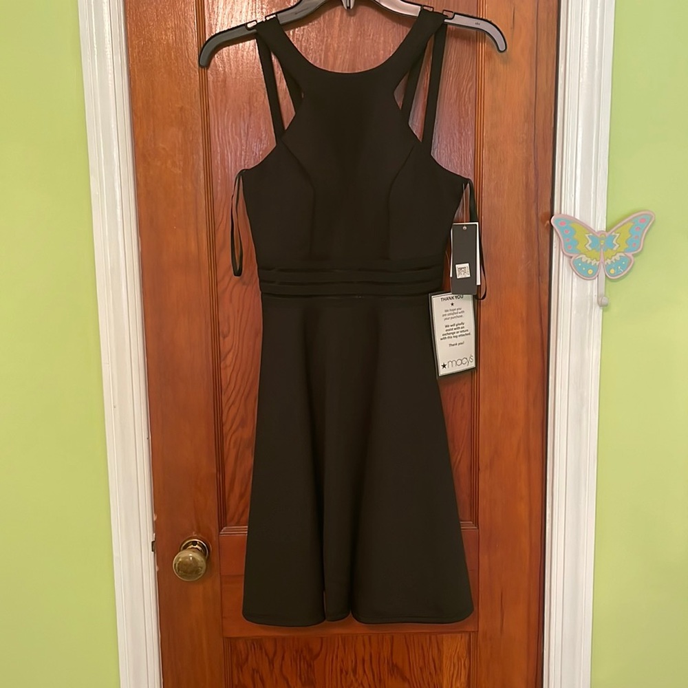 black formal dress, see through mid section, soft material, new with tags